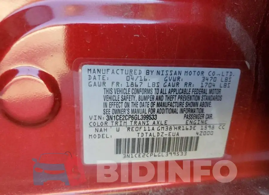 3N1CE2CP6GL399533 Photo# 10