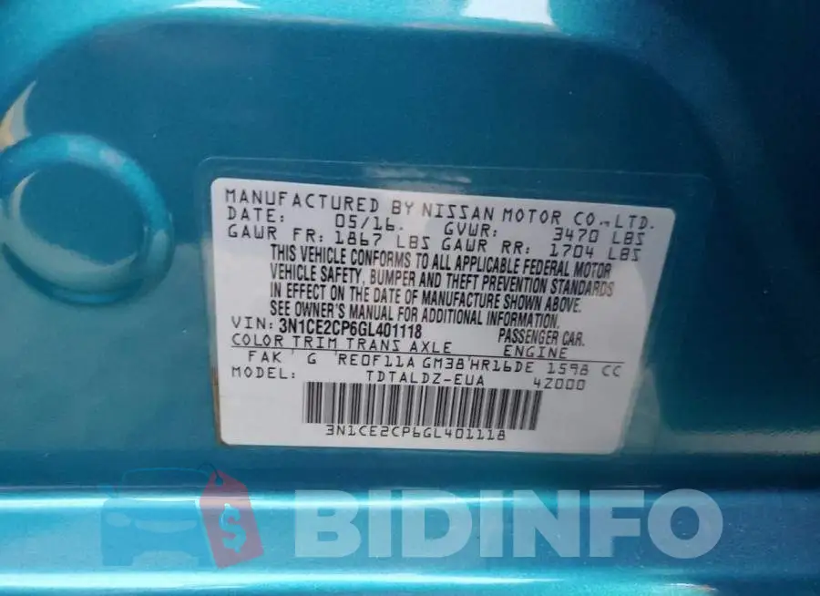 3N1CE2CP6GL401118 Photo# 12