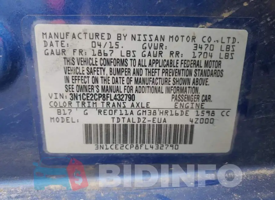 3N1CE2CP8FL432790 Photo# 13