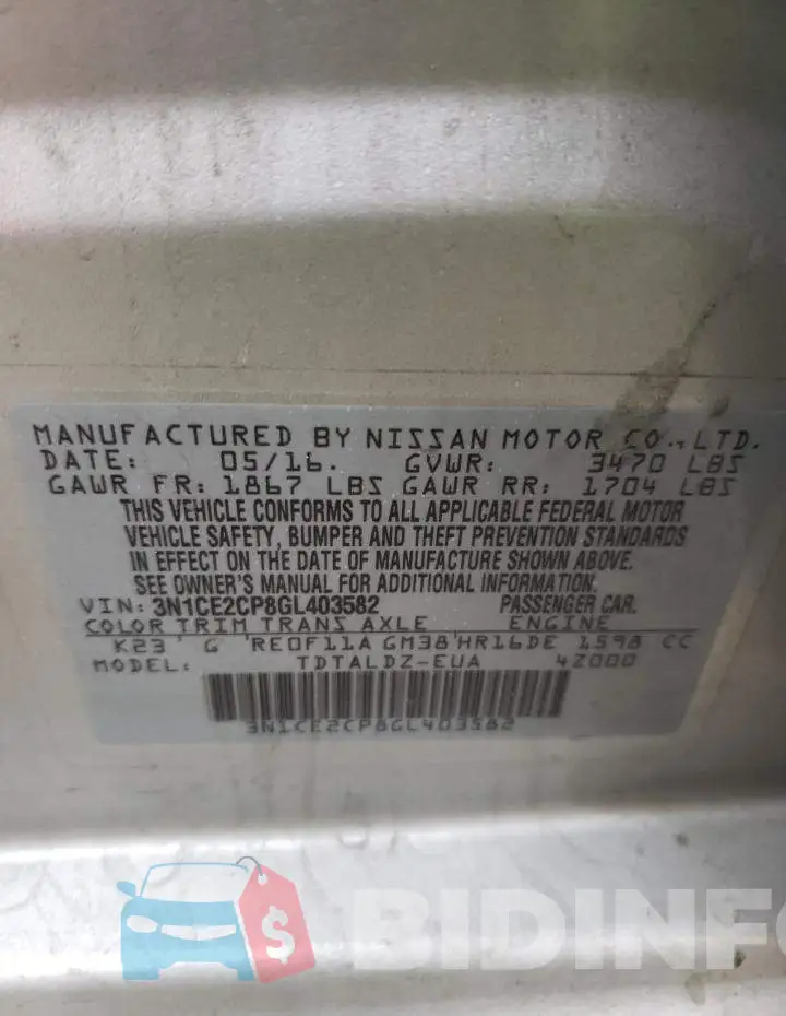 3N1CE2CP8GL403582 Photo# 13