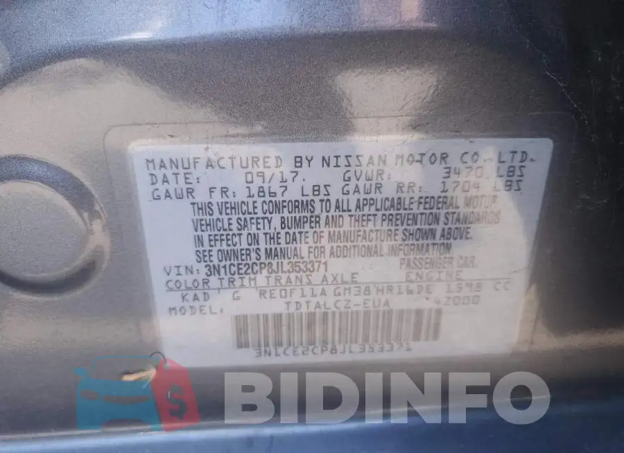 3N1CE2CP8JL353371 Photo# 13