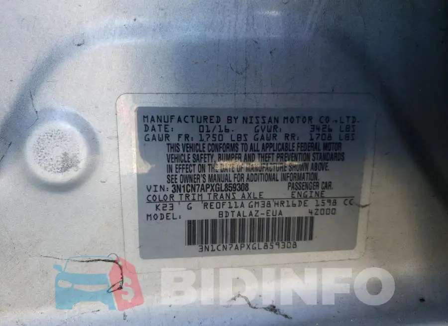3N1CN7APXGL859308 Photo# 13
