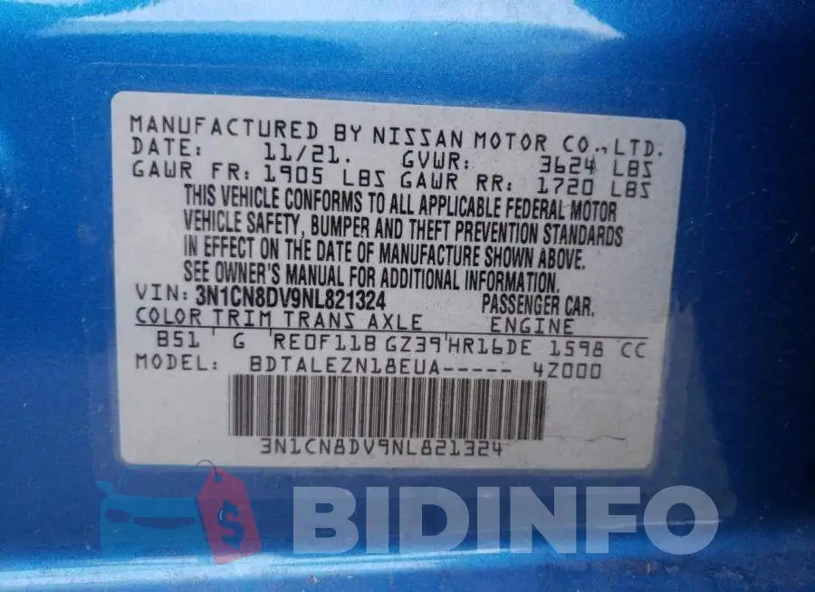 3N1CN8DV9NL821324 Photo# 12