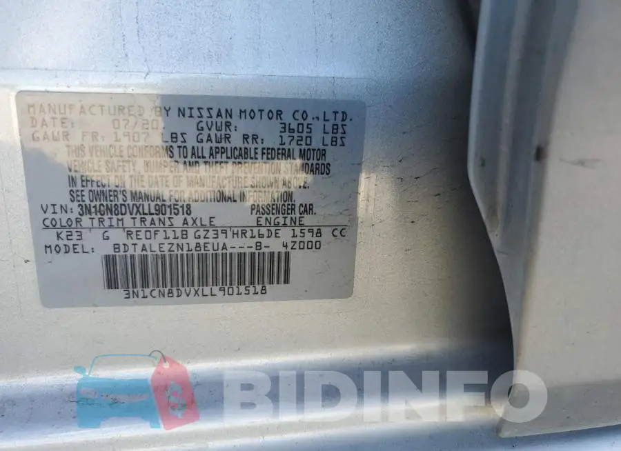 3N1CN8DVXLL901518 Photo# 10