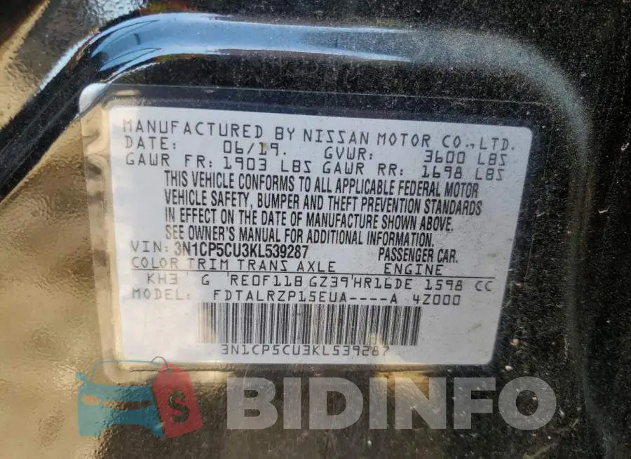 3N1CP5CU3KL539287 Photo# 10