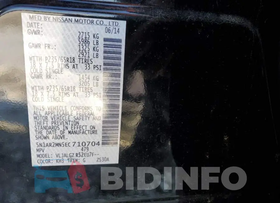 5N1AR2MN5EC710704 Photo# 14