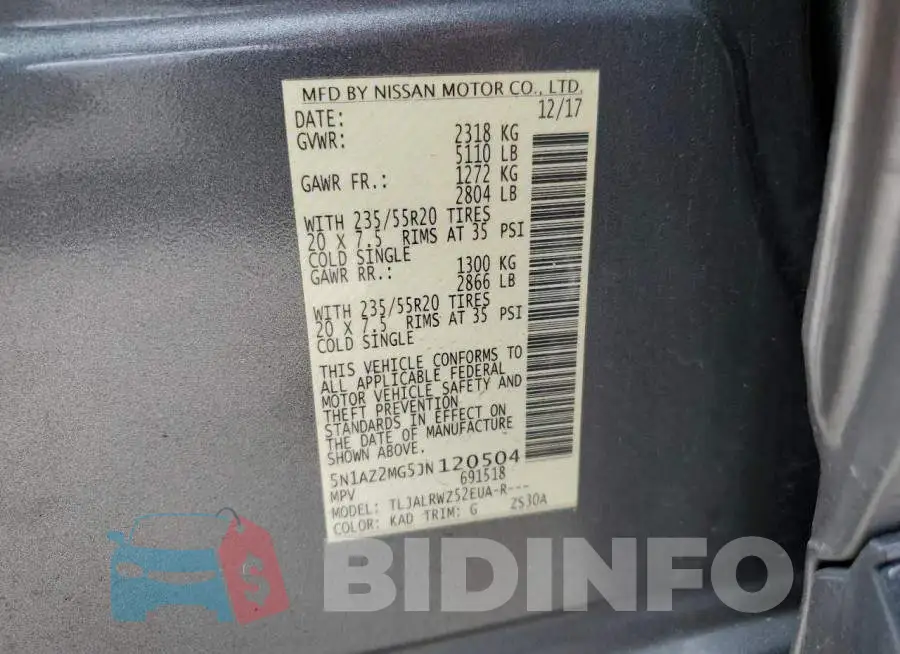5N1AZ2MG5JN120504 Photo# 13