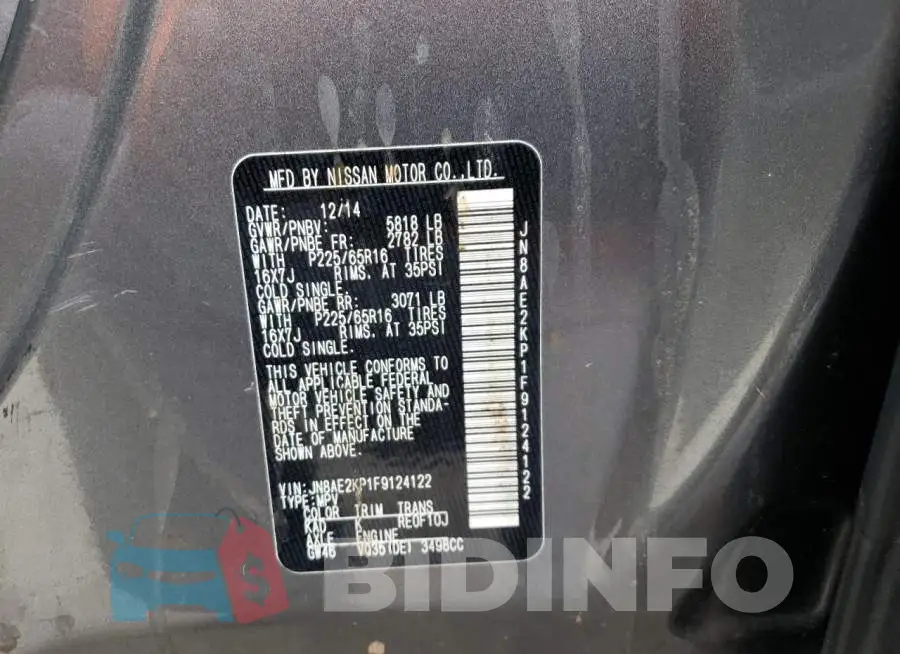 JN8AE2KP1F9124122 Photo# 13