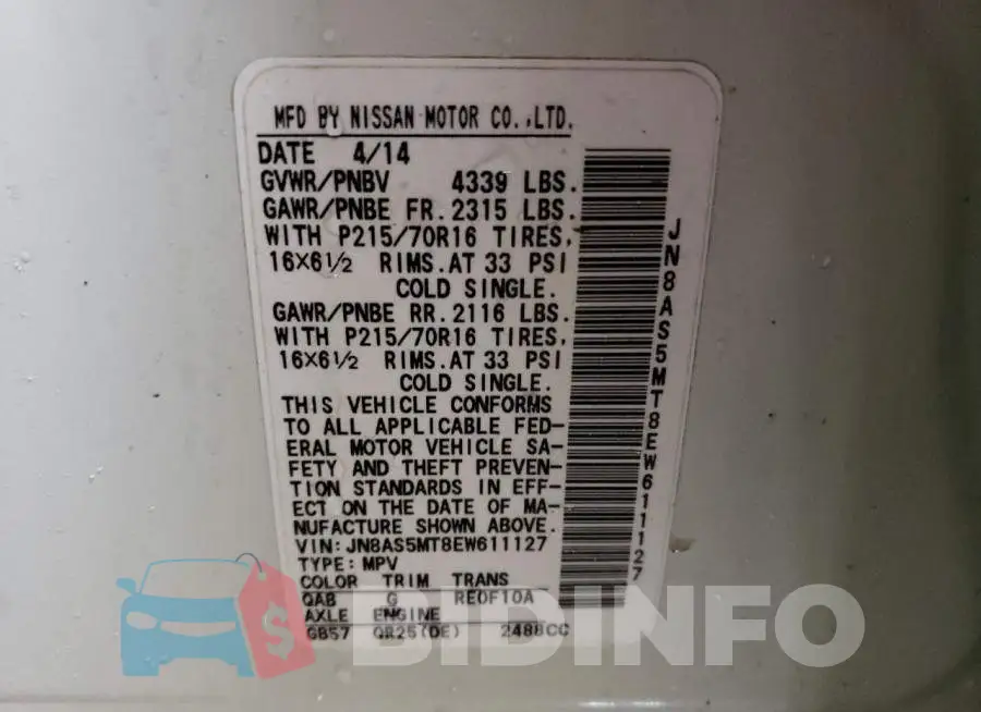 JN8AS5MT8EW611127 Photo# 13