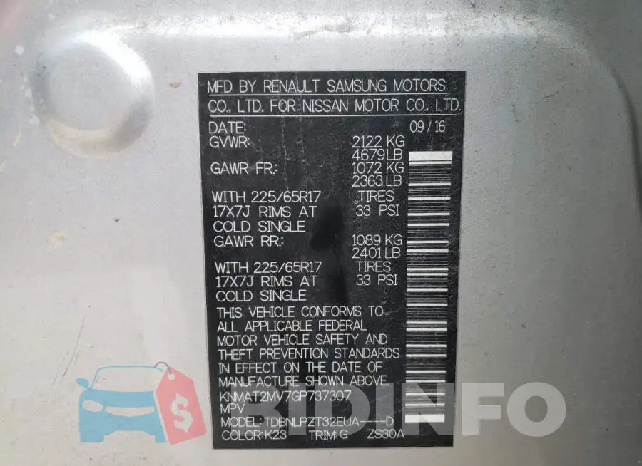 KNMAT2MV7GP737307 Photo# 12