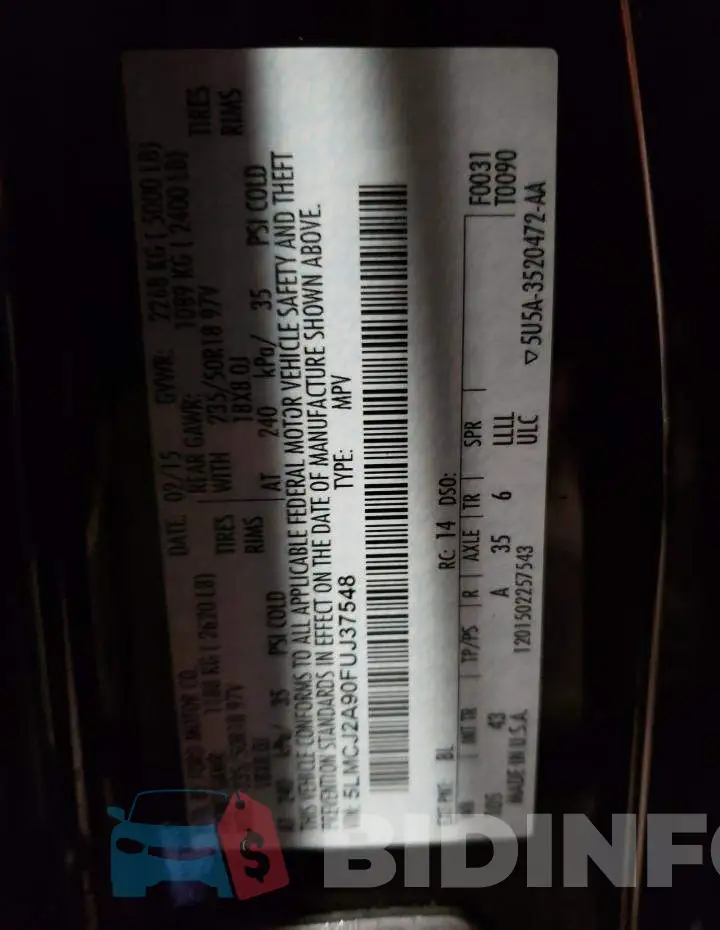 5LMCJ2A90FUJ37548 Photo# 13