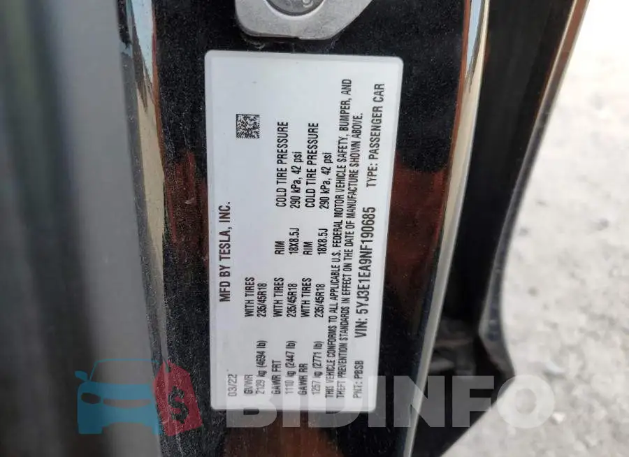 5YJ3E1EA9NF190685 Photo# 12