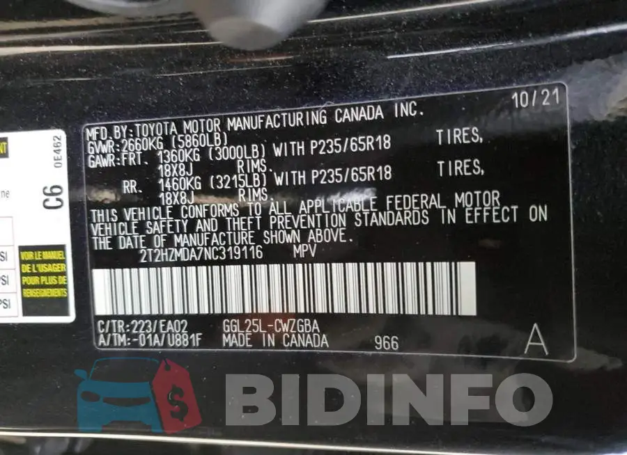 2T2HZMDA7NC319116 Photo# 13