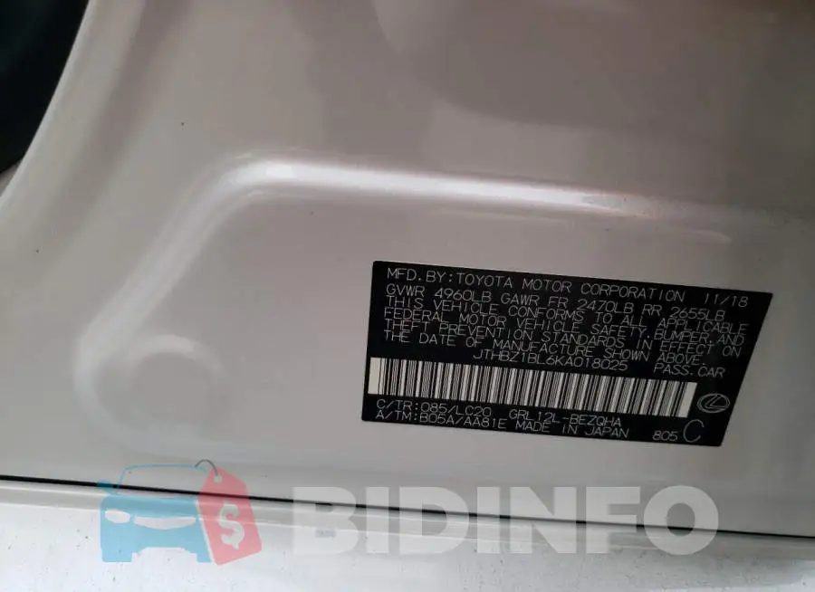 JTHBZ1BL6KA018025 Photo# 13