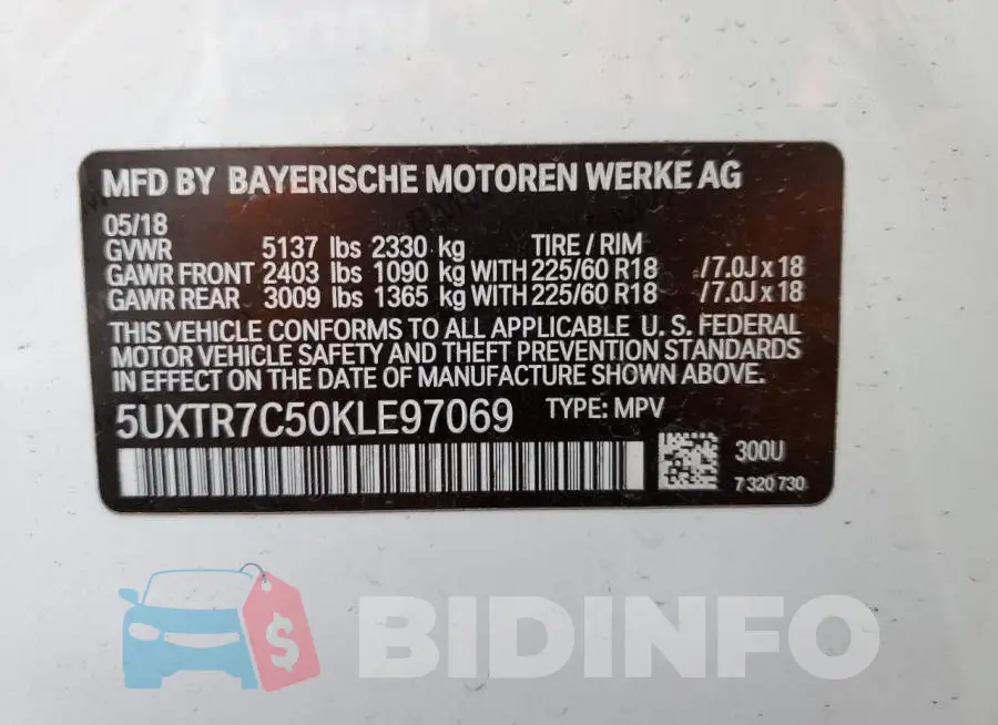 5UXTR7C50KLE97069 Photo# 10