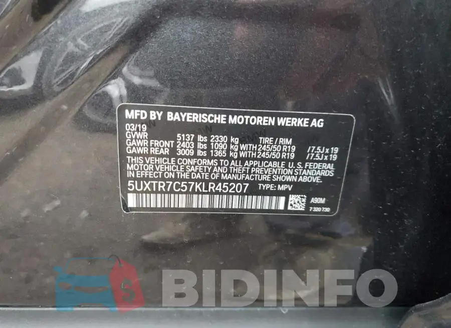 5UXTR7C57KLR45207 Photo# 12