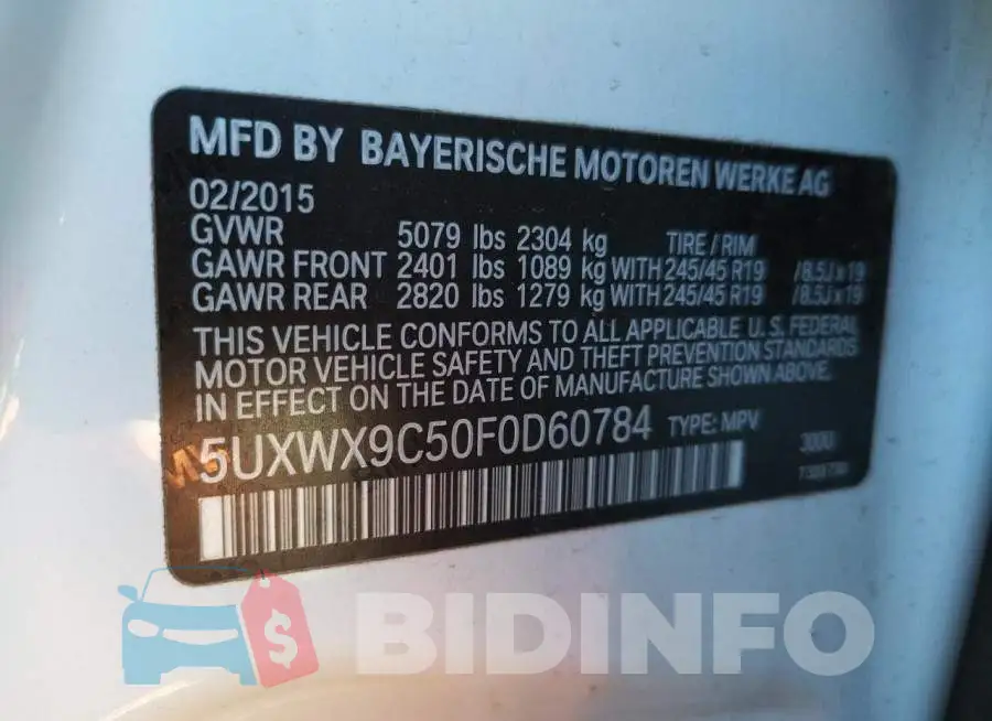 5UXWX9C50F0D60784 Photo# 13