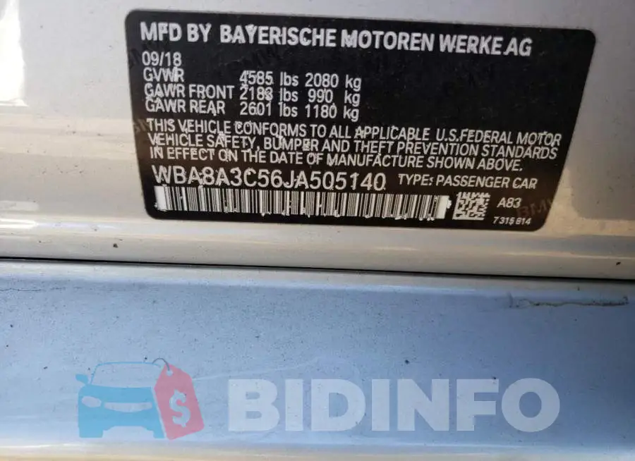 WBA8A3C56JA505140 Photo# 12