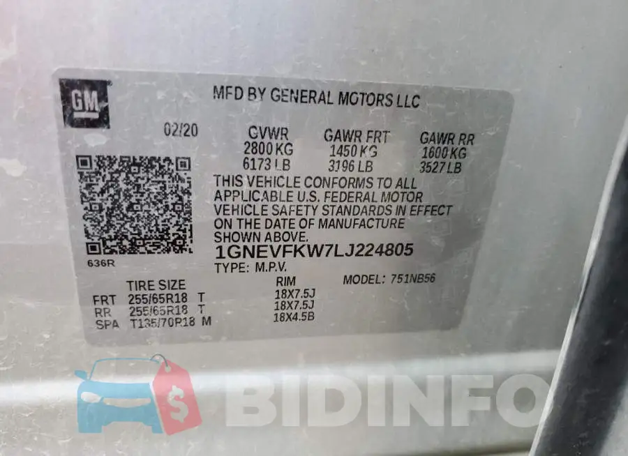 1GNEVFKW7LJ224805 Photo# 13