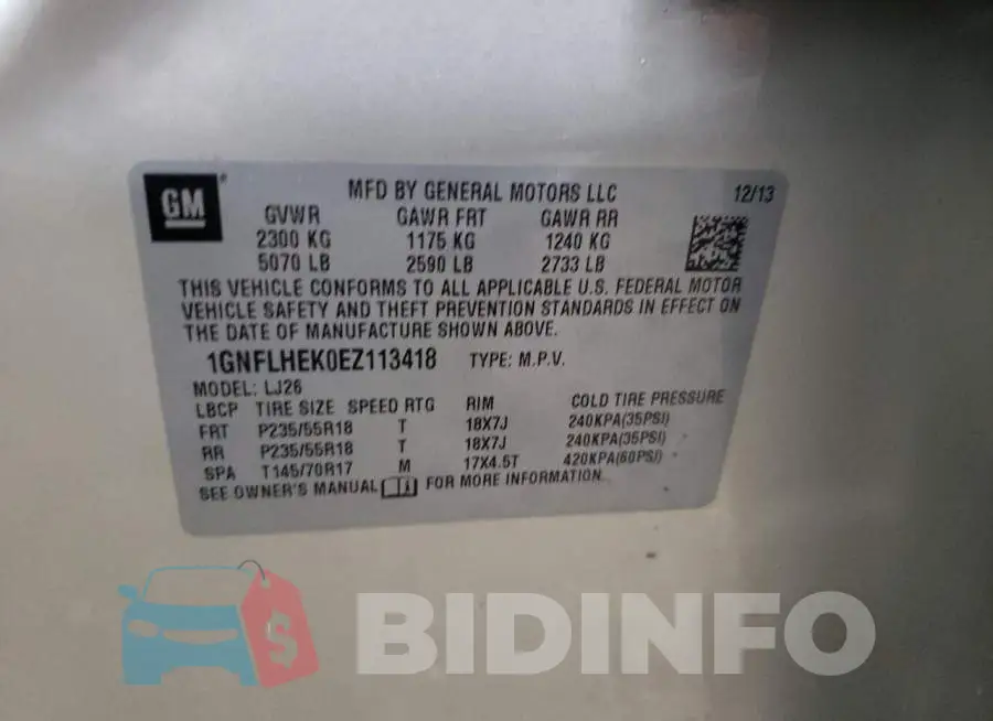 1GNFLHEK0EZ113418 Photo# 13