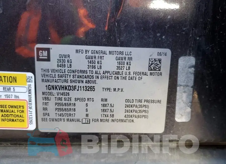 1GNKVHKD3FJ113265 Photo# 10