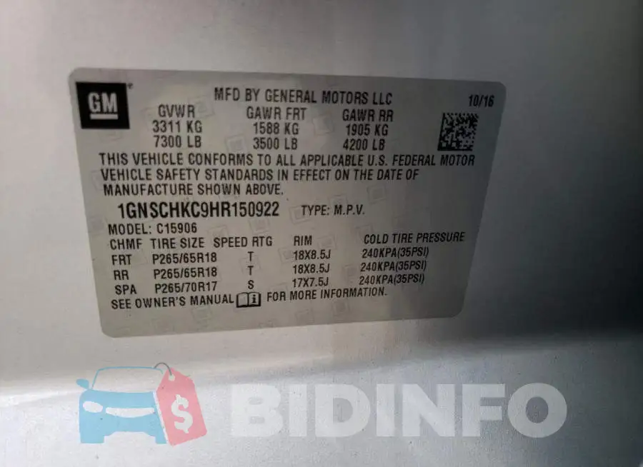 1GNSCHKC9HR150922 Photo# 13