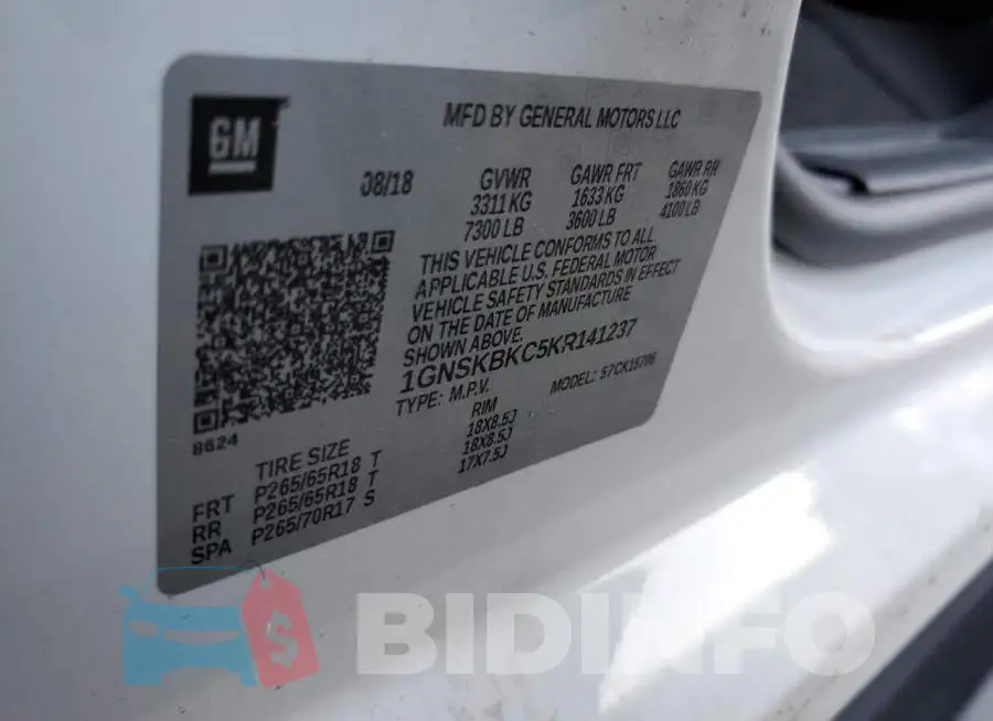 1GNSKBKC5KR141237 Photo# 13