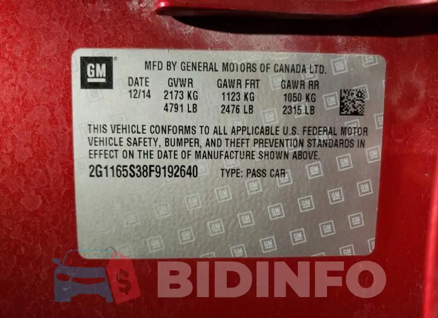 2G1165S38F9192640 Photo# 12