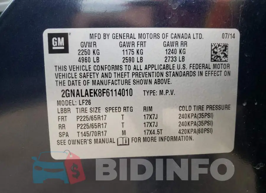 2GNALAEK8F6114010 Photo# 10