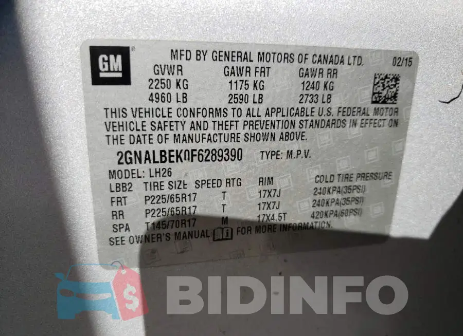 2GNALBEK0F6289390 Photo# 14