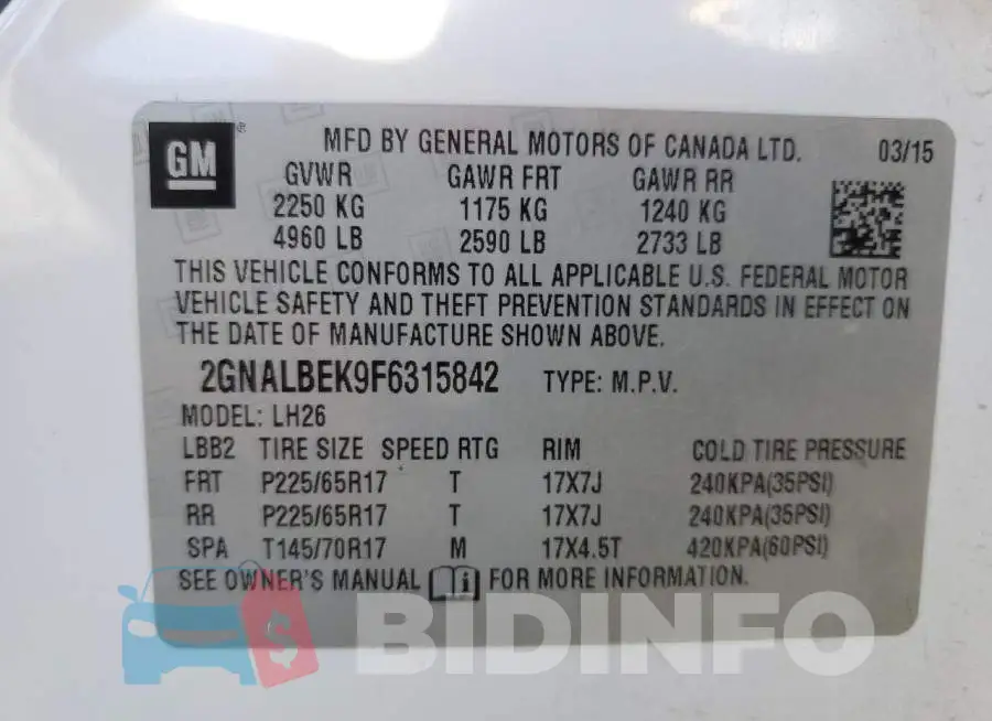 2GNALBEK9F6315842 Photo# 13