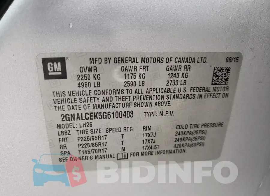 2GNALCEK5G6100403 Photo# 14