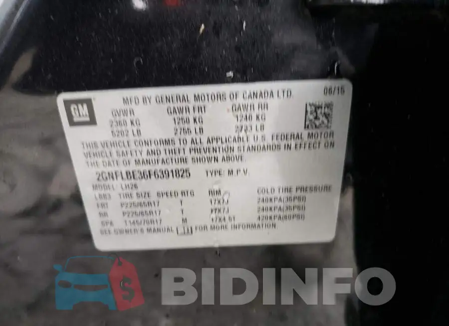 2GNFLBE36F6391825 Photo# 12