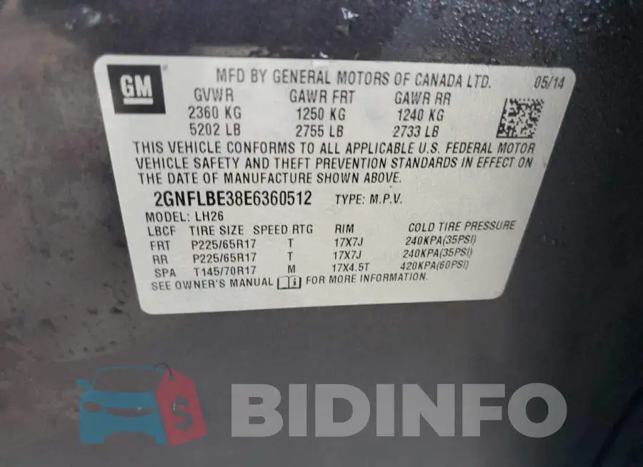 2GNFLBE38E6360512 Photo# 13