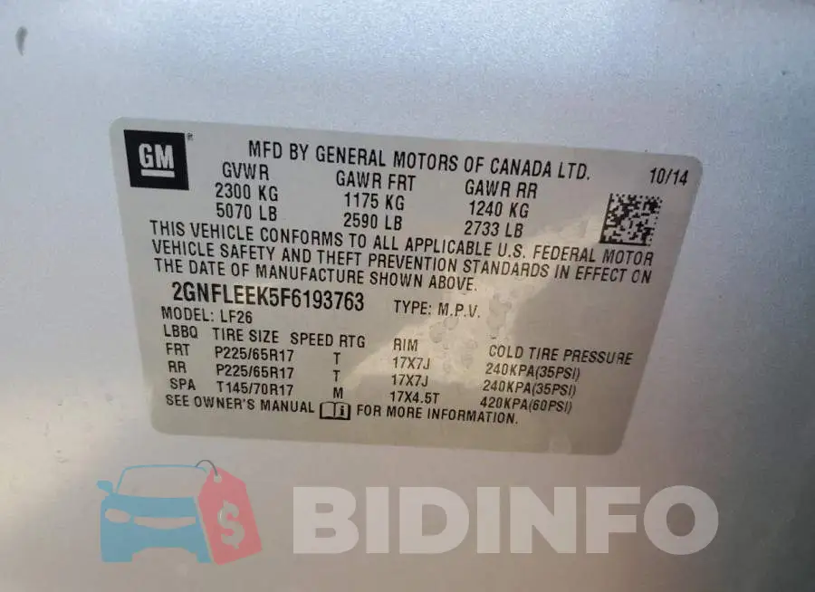 2GNFLEEK5F6193763 Photo# 10