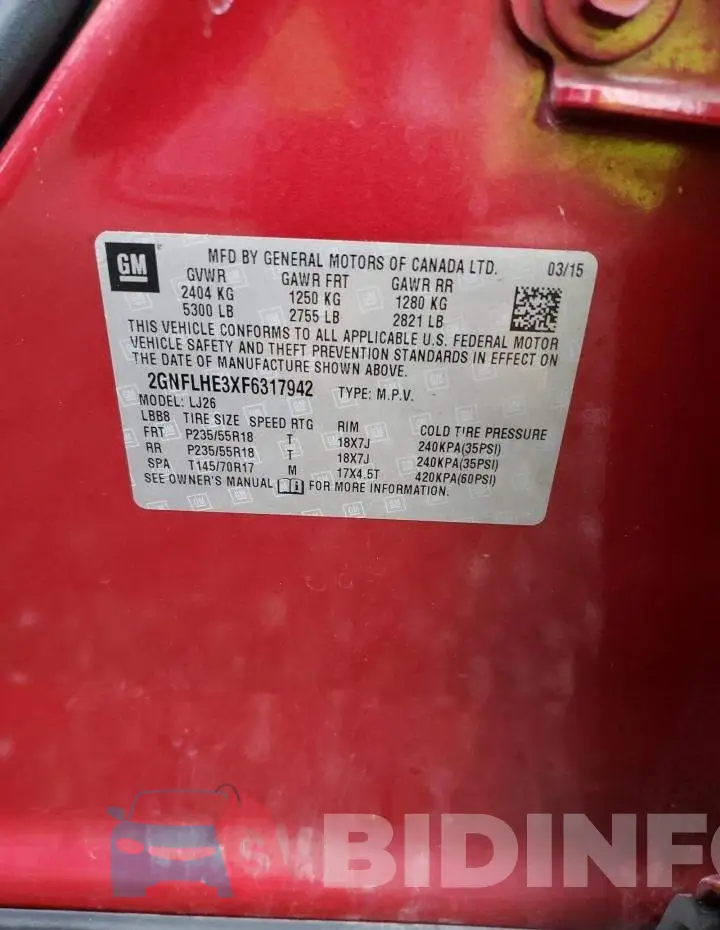 2GNFLHE3XF6317942 Photo# 13