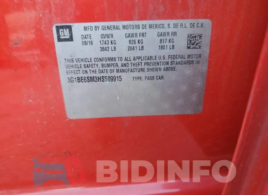 3G1BE6SM3HS509915 Photo# 10