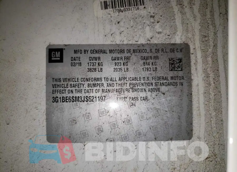 3G1BE6SM3JS621197 Photo# 10
