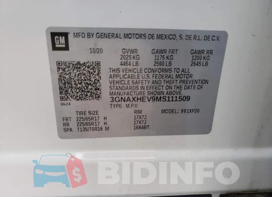3GNAXHEV9MS111509 Photo# 13