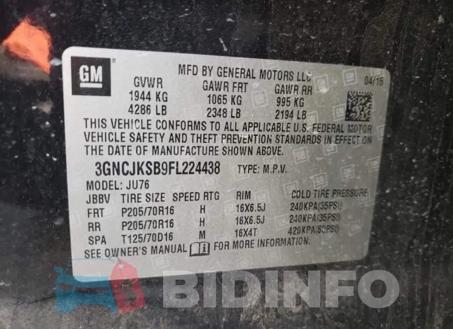 3GNCJKSB9FL224438 Photo# 13