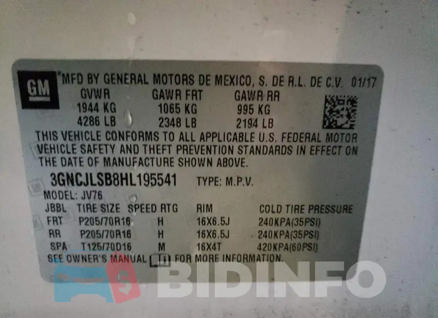 3GNCJLSB8HL195541 Photo# 14