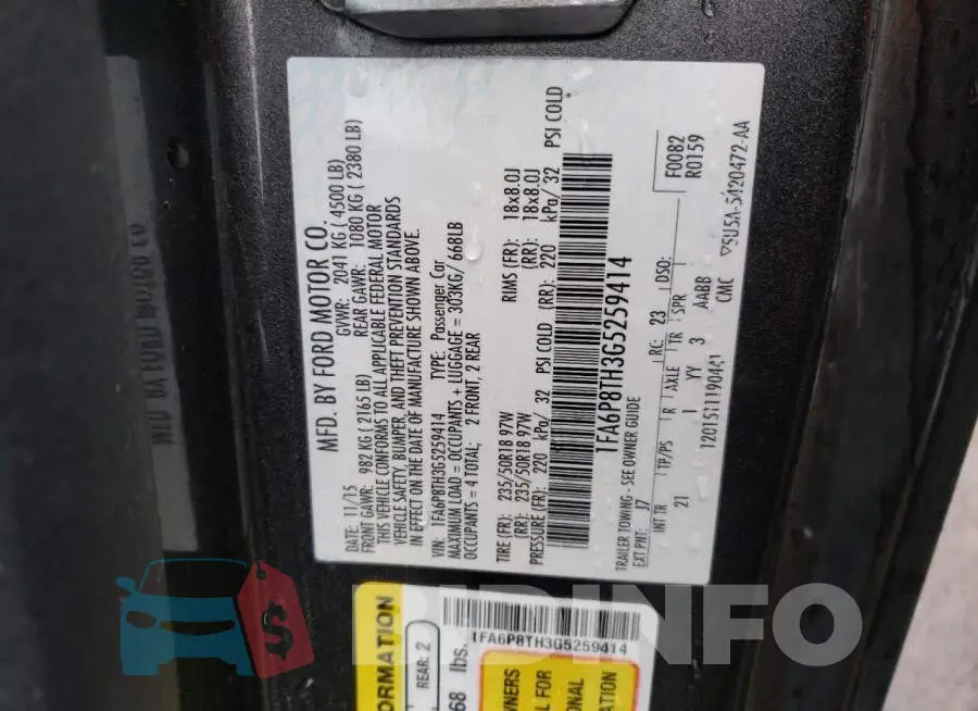 1FA6P8TH3G5259414 Photo# 12