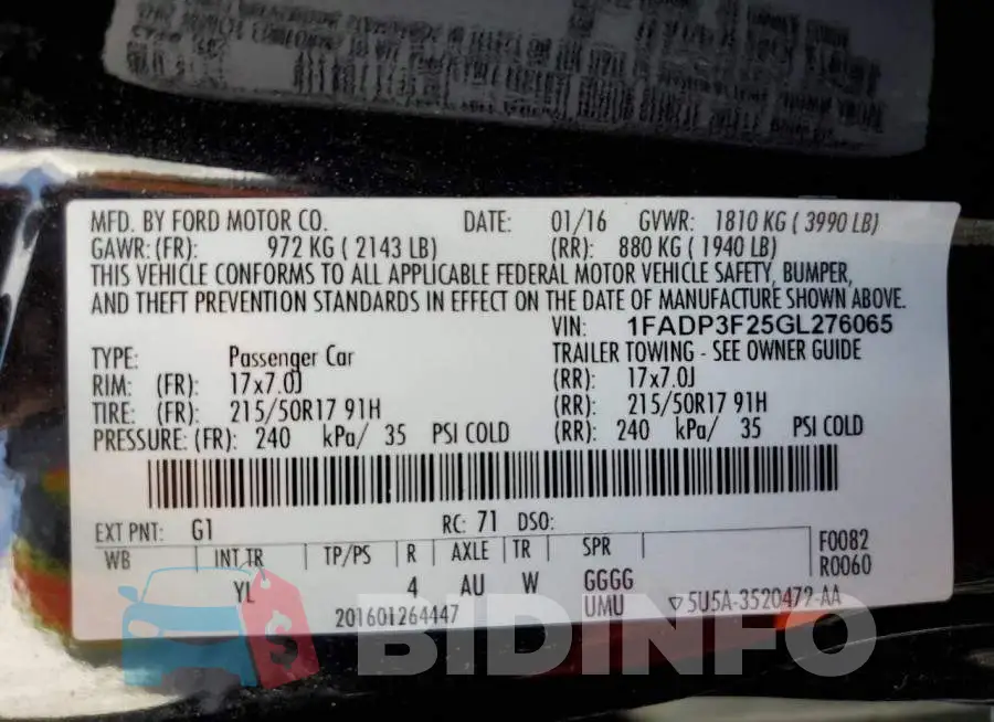 1FADP3F25GL276065 Photo# 12