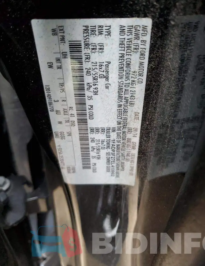 1FADP3F27EL410992 Photo# 10