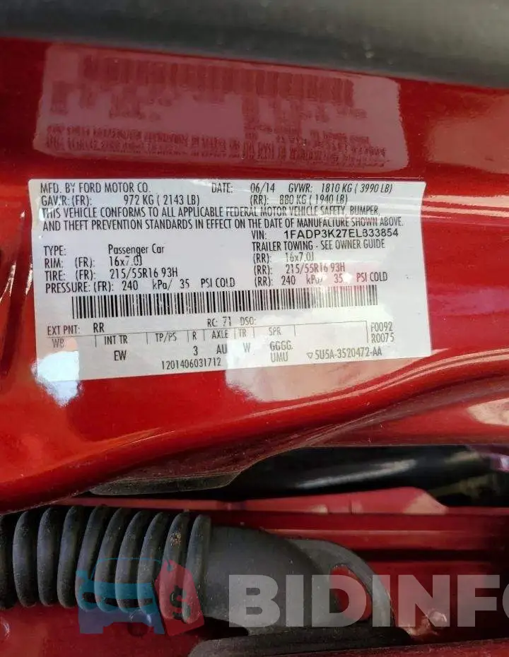 1FADP3K27EL333854 Photo# 10