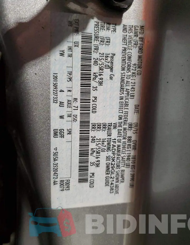 1FADP3K29GL214383 Photo# 12