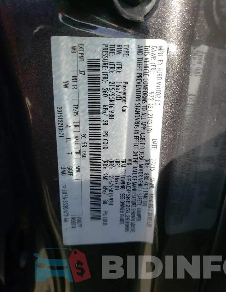 1FADP3KE2GL259966 Photo# 10