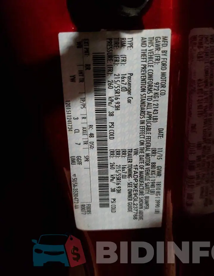 1FADP3KE9GL237768 Photo# 12