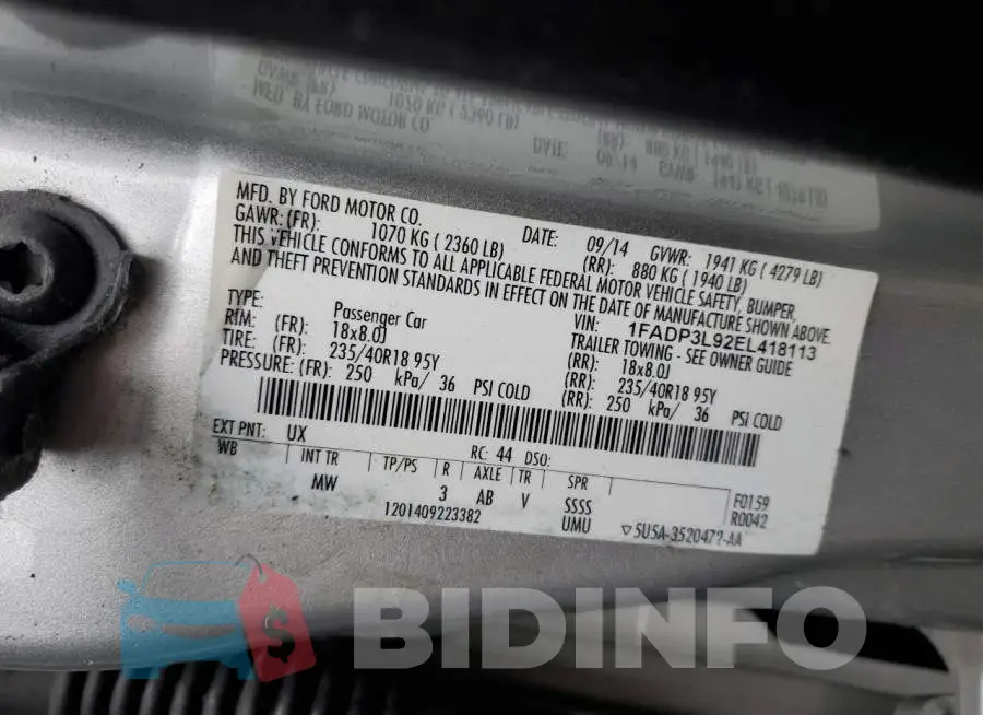 1FADP3L92EL418113 Photo# 10