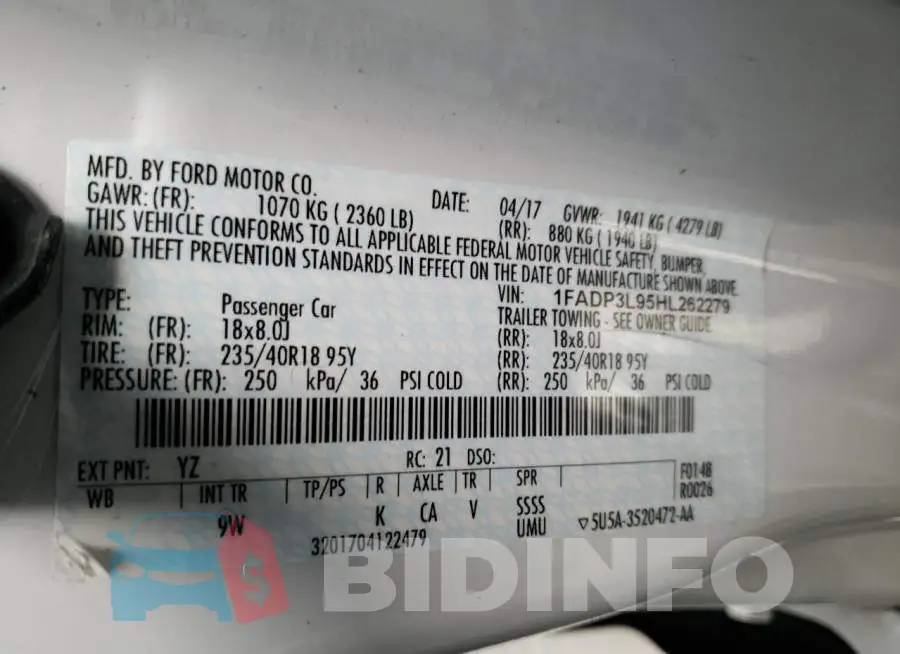 1FADP3L95HL262279 Photo# 12